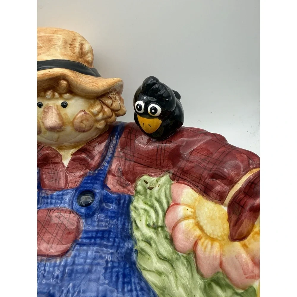 Scarecrow Harvest Serving Bowl Candy Dish Fall Halloween Pumpkin Ceramic Large